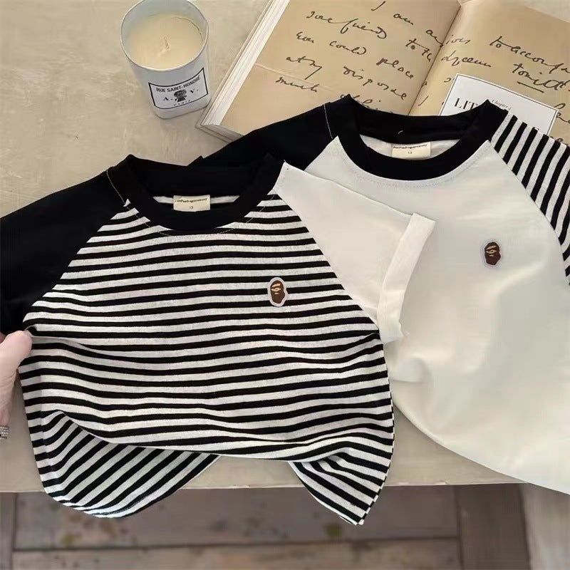 Kids Raglan Striped Cotton Short Sleeve Summer T-Shirt