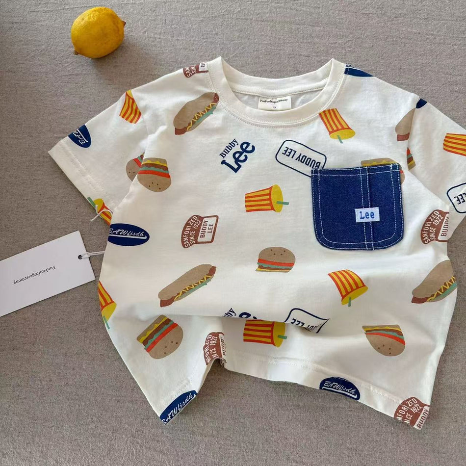 Kids Full Print Letter Cotton Short Sleeve Summer T-Shirt
