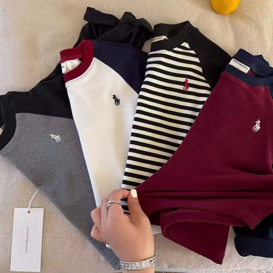 Kids Fleece Lined Raglan Striped Long Sleeve Winter Tee