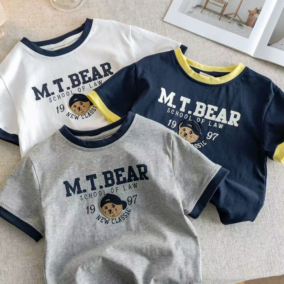 Cartoon Bear Cotton T-Shirt Short Sleeve Top for Kids
