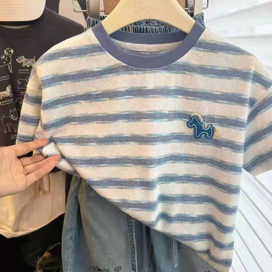 Kids Loose Striped Breathable Cotton T-Shirt