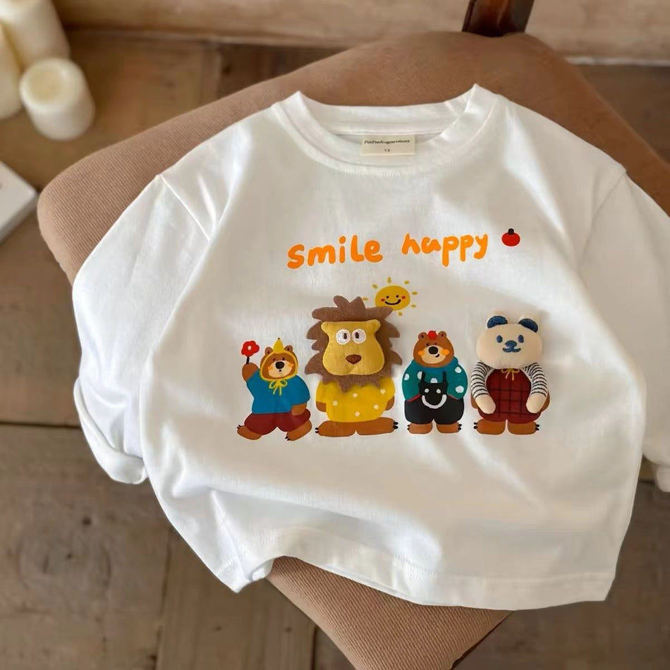 Kids Long-Sleeve Cartoon Animal Bottoming Shirt