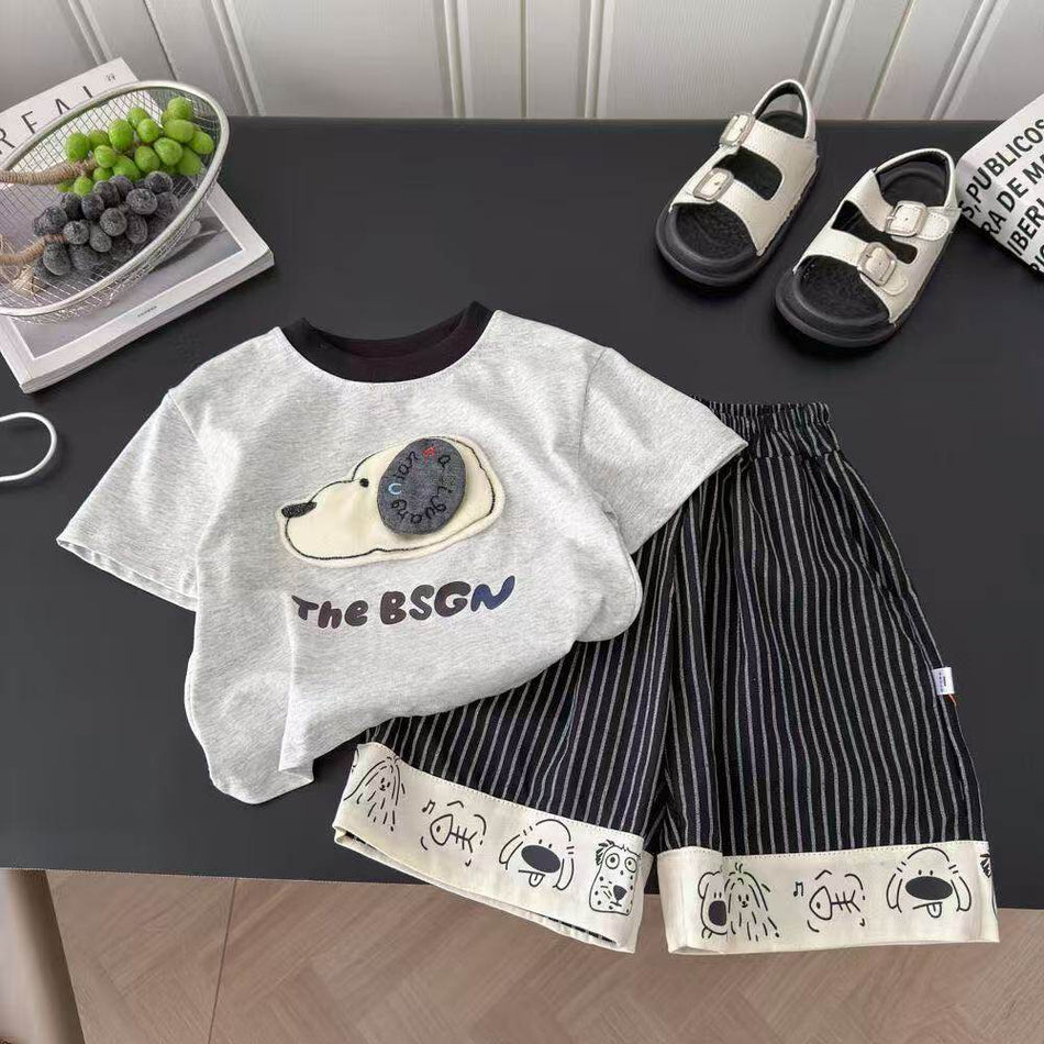 Kids Korean Style Cartoon Short Sleeve Casual Suit