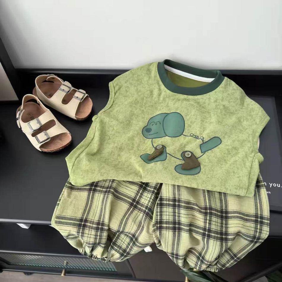 Kids Plaid Vest and Anti-Mosquito Pants Set