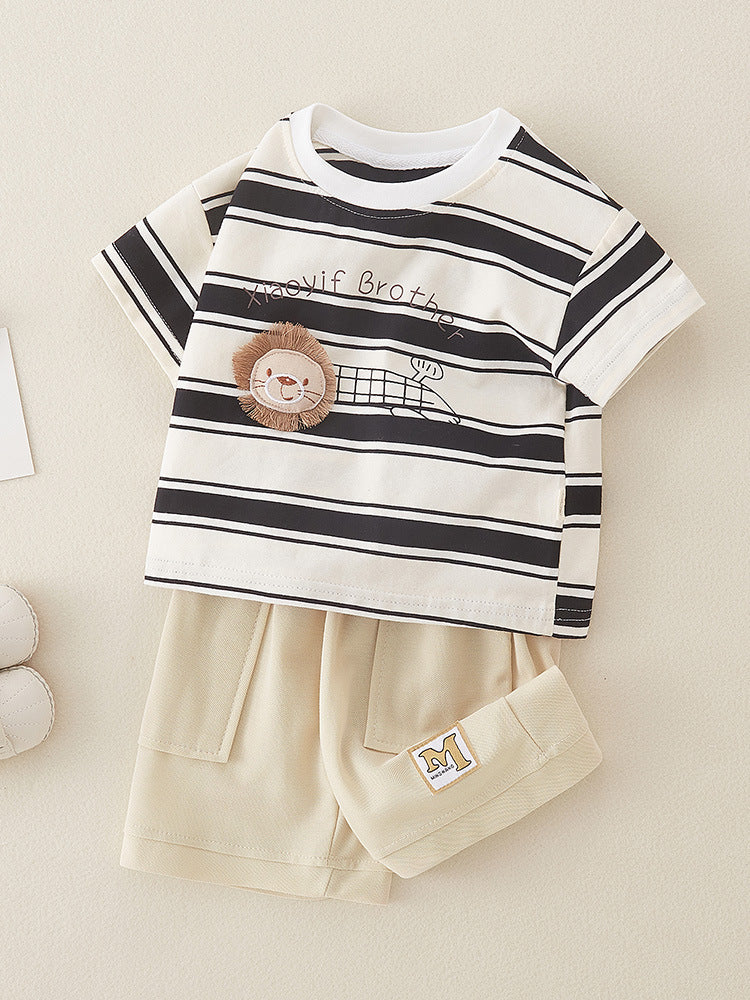 Boys Pure Cotton Summer Short-Sleeve Shorts Suit