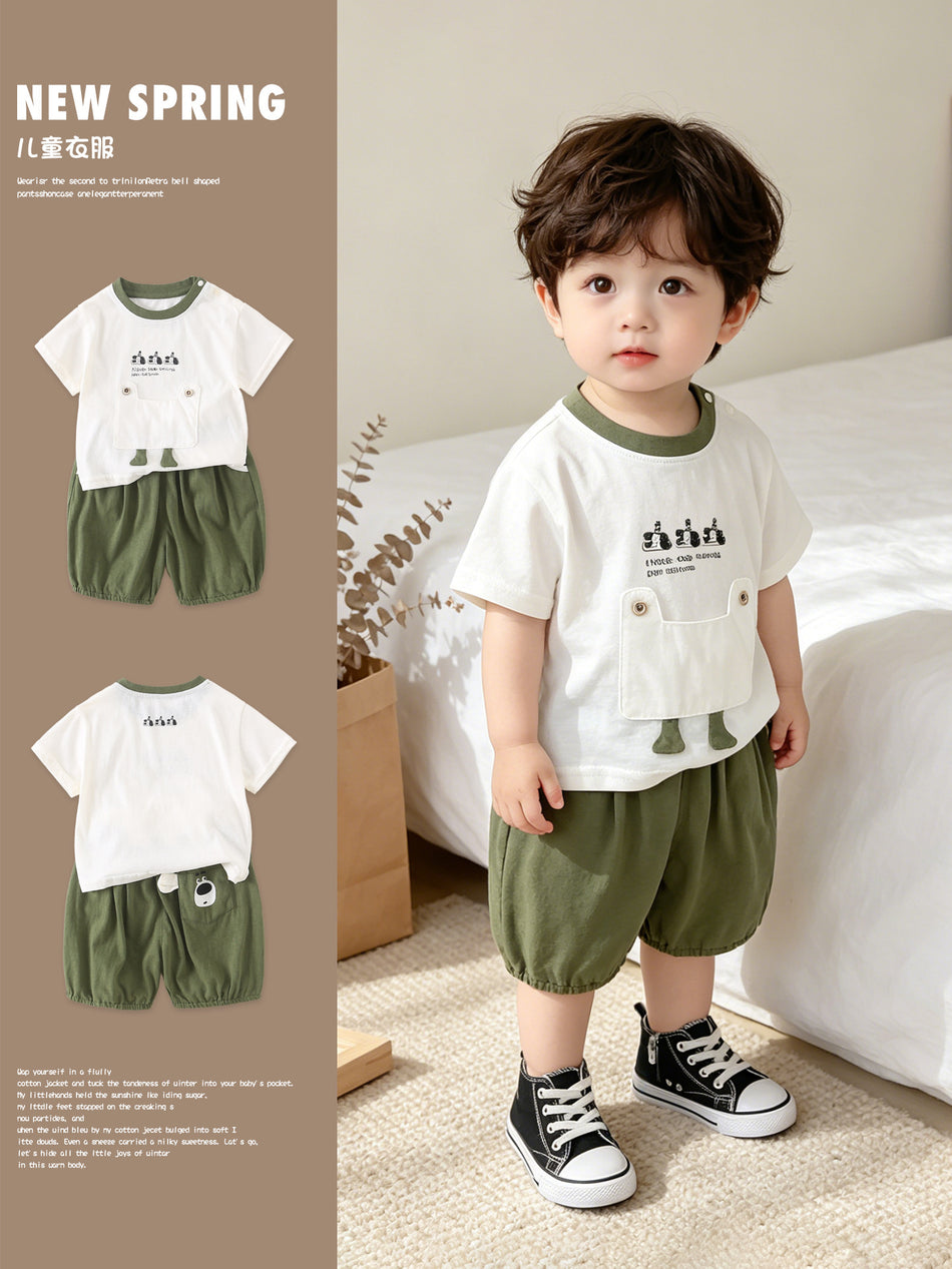 Boys Korean Style Woven Summer Short-Sleeve Suit
