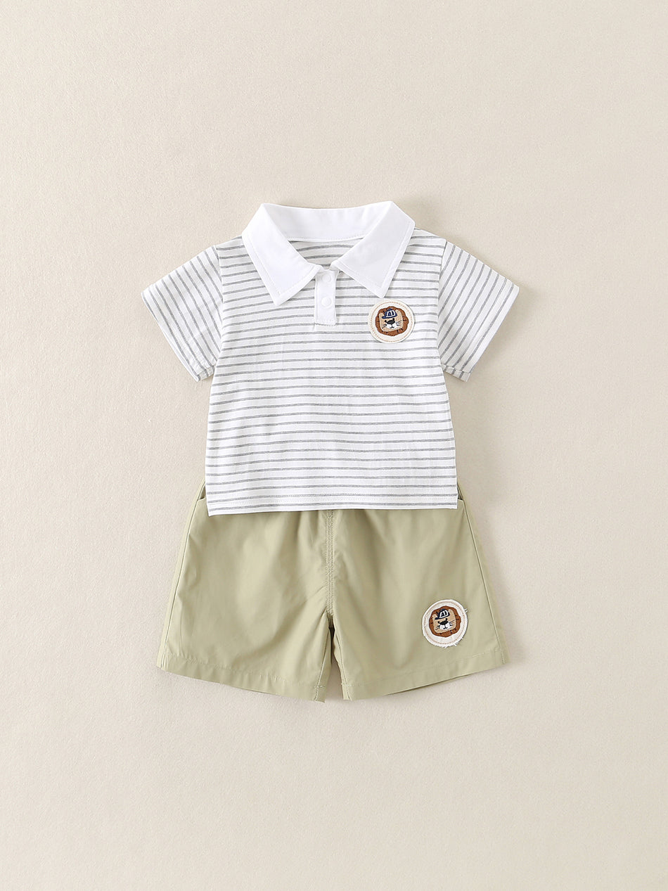 Boys Class A Pure Cotton Striped Polo Summer Set