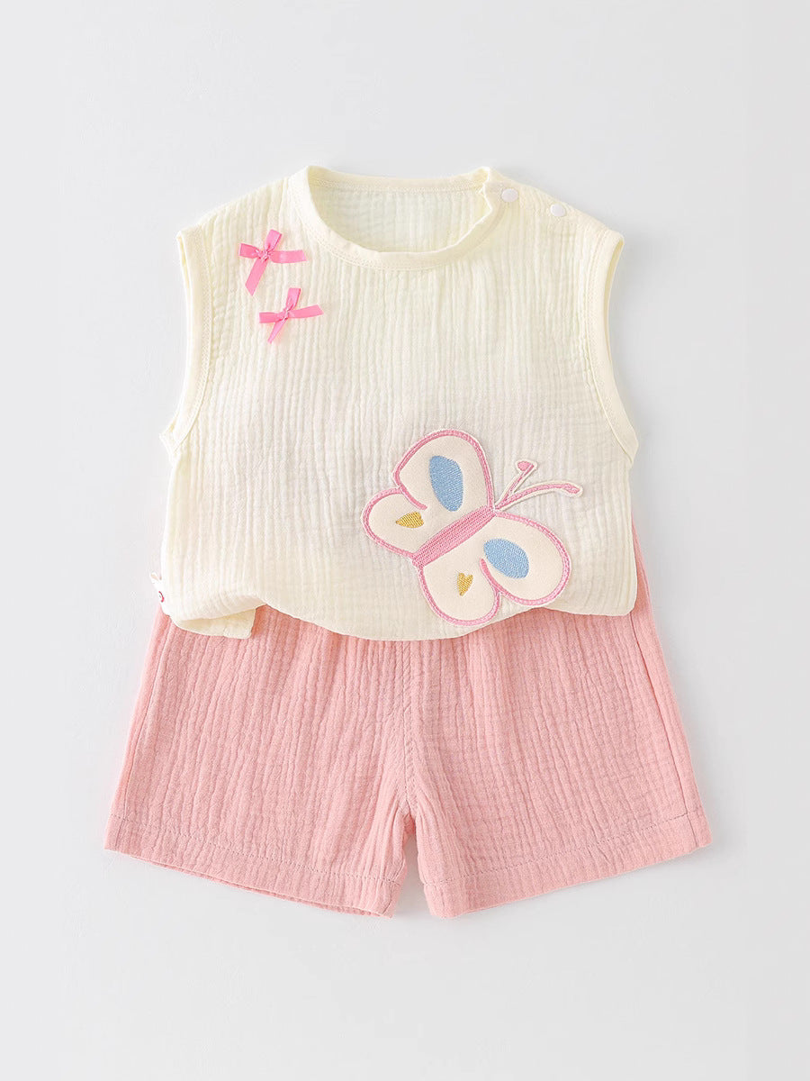 Baby Girls Class A Pure Cotton Sleeveless Vest Summer Set