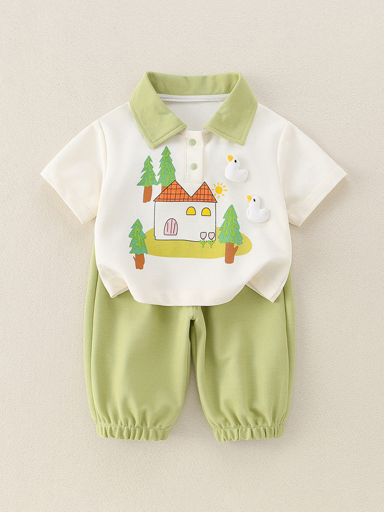 Baby Boys Class A Pure Cotton Wear-Resistant Summer Split Suit
