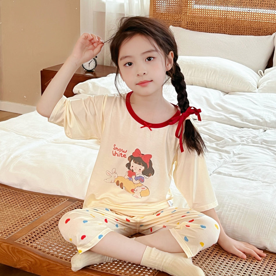 Children's Lyocell Summer Thin Seven-Point Sleeve Pajama Set
