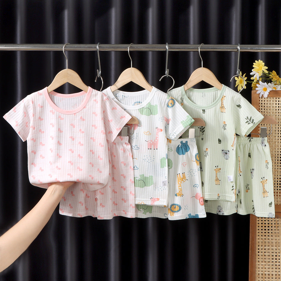 Children's Summer Thin Jacquard Short-Sleeve Pajama Set