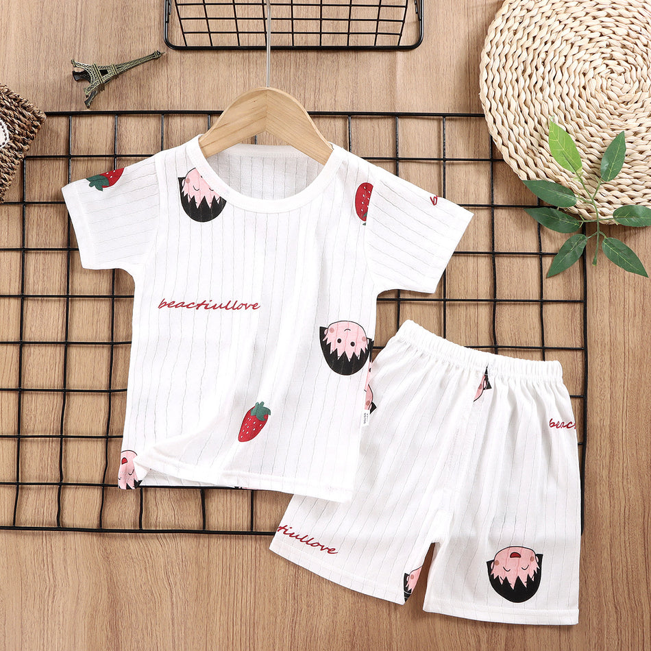 Children's Summer Cotton Short-Sleeve Cartoon Pajama Set