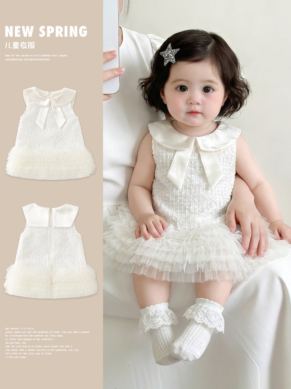 Elegant Tweed-Inspired Princess Dress for Girls Summer Formal Outfit