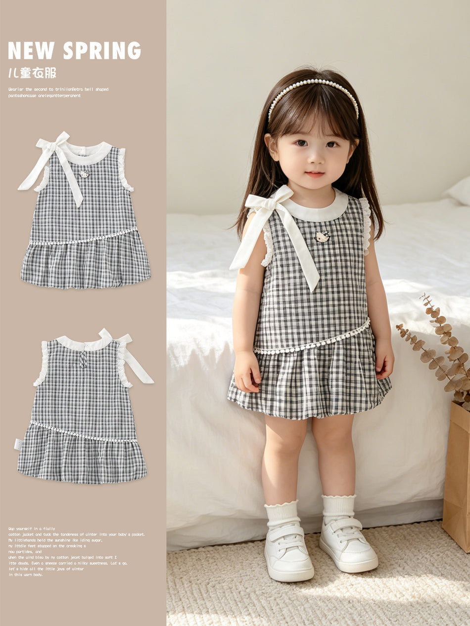 Korean Style Plaid Sleeveless Vest Dress for Girls
