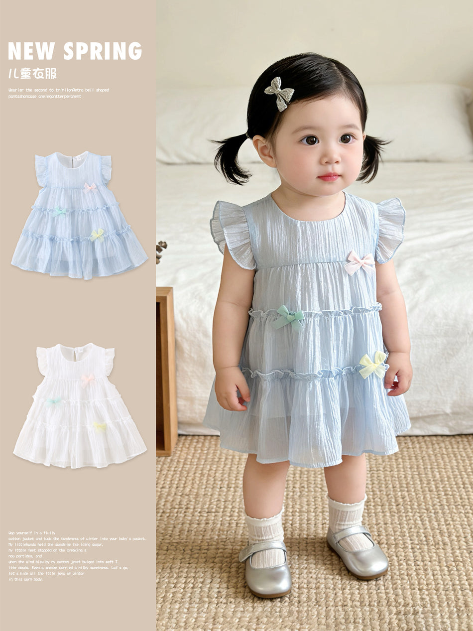 Sweet Dopamine Flying Sleeve Cake Dress for Girls