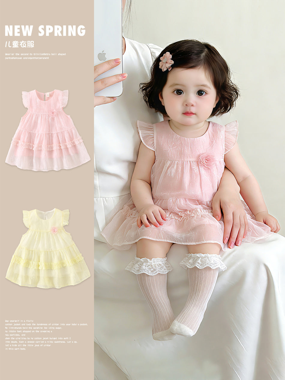 Sweet Flying Sleeve Cake Dress for Baby Girls