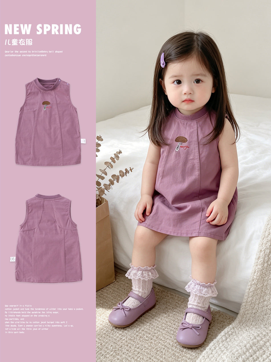 Cute Retro Korean Style Sleeveless Vest Dress for Girls