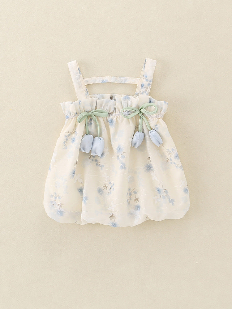 Floral Strap Princess Dress for Baby Girls