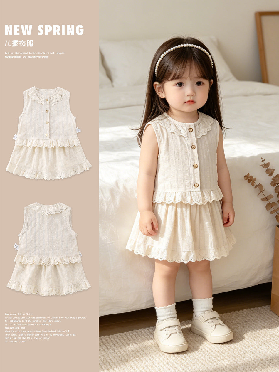 Girls’ Sleeveless Top and Skirt Two-Piece Summer Set