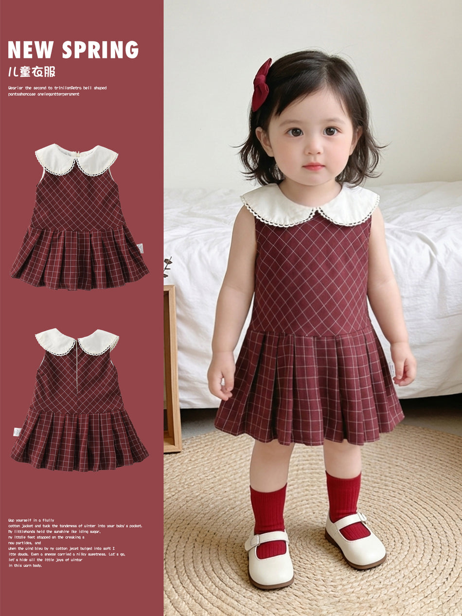 Girls’ Sleeveless Retro Doll Collar Summer Dress