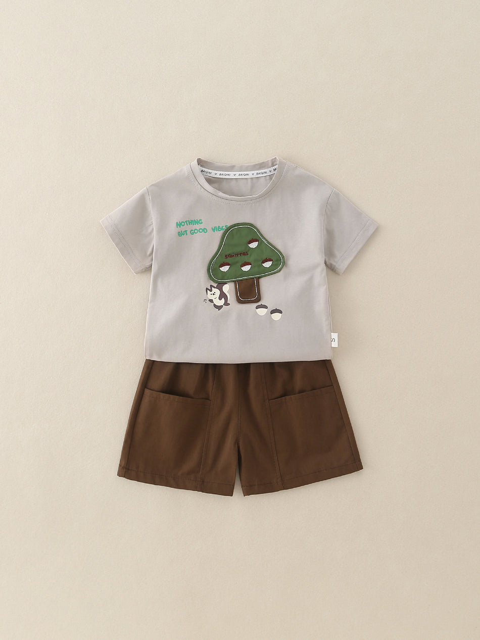 Boys’ Cartoon Cute Korean Style Summer Two-Piece Set