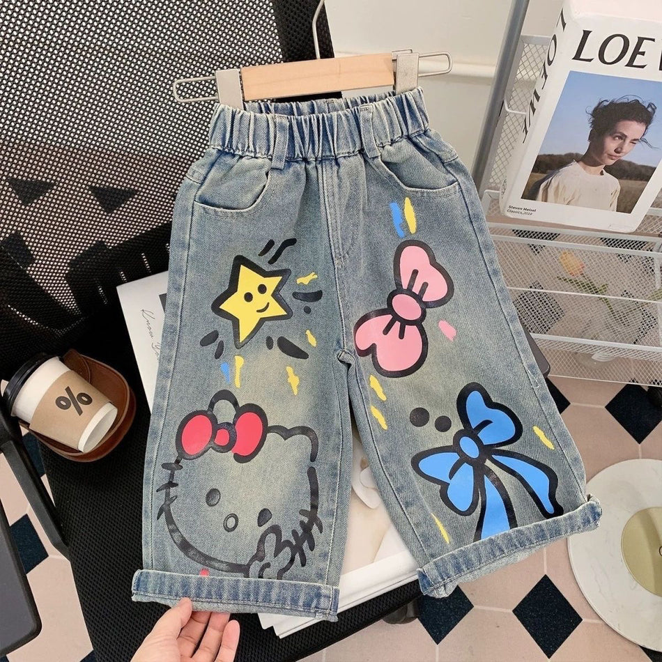 Kids Graffiti Denim Pants Loose Fit Casual Cotton Jeans
