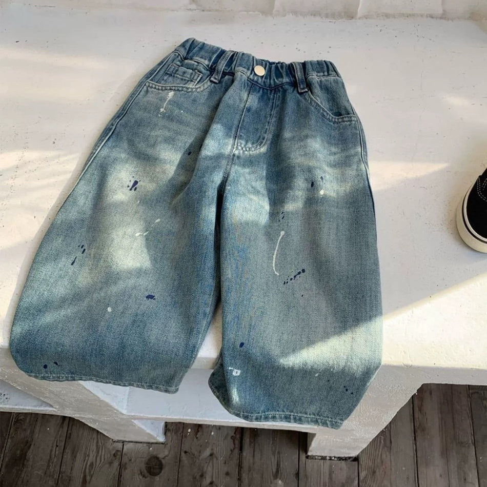 Kids Straight Leg Denim Pants Casual Cotton Jeans for Spring
