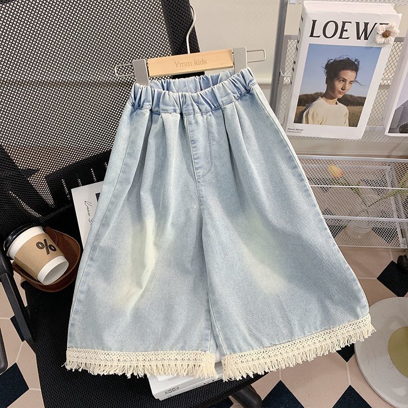 Girls Tassel Denim Shorts Wide Leg Cotton Summer Pants