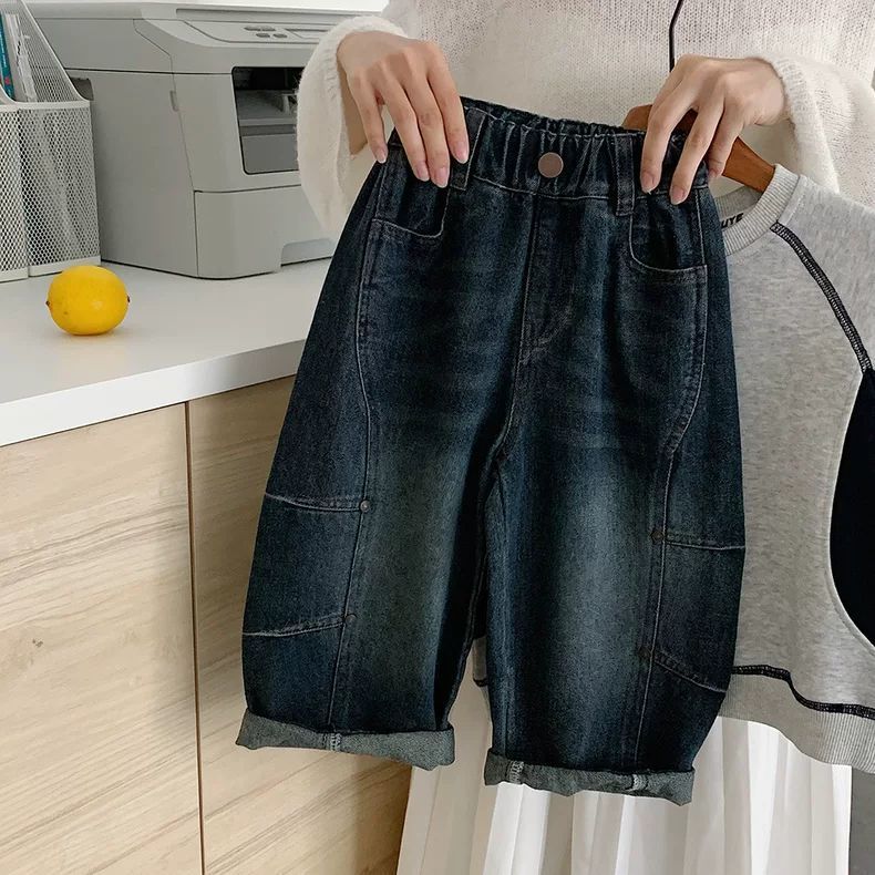 Kids Wide Leg Denim Pants Loose Fit Cotton Casual Trousers