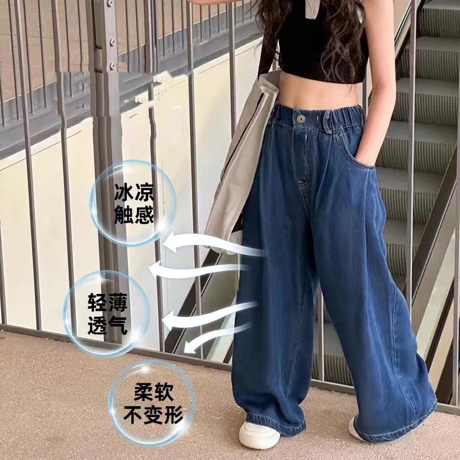 Kids Lightweight Denim Pants Straight Leg Summer Trousers