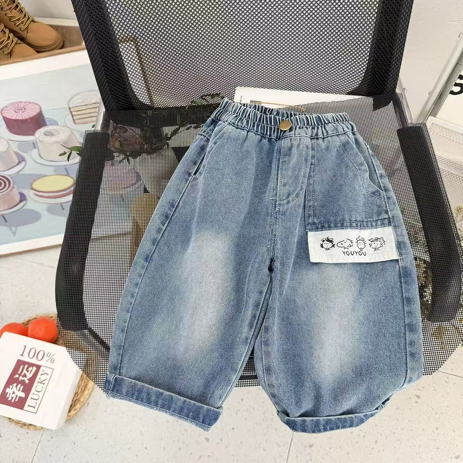 Kids Loose Straight Leg Jeans Korean Style Casual Denim Pants