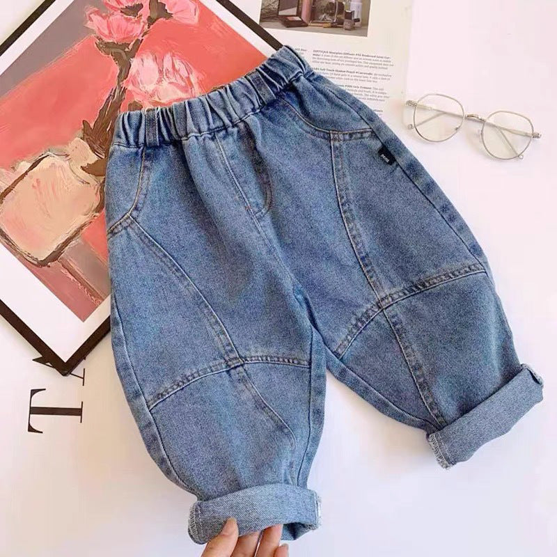 Kids Carrot Fit Denim Pants Korean Style Loose Casual Jeans