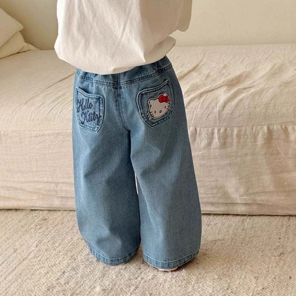 Girls Soft Denim Pants Korean Style Casual Light Blue Jeans