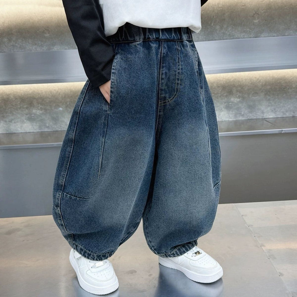 Kids Lantern Denim Pants Korean Style Loose Fit Casual Jeans