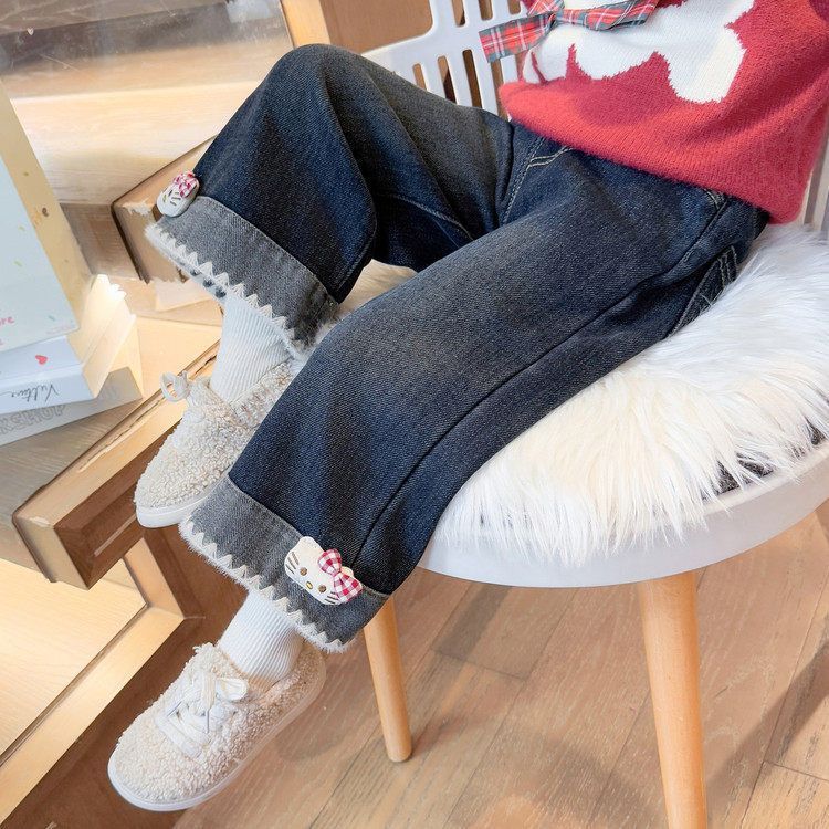 Kids Straight Wide Leg Denim Pants Korean Style Casual Jeans