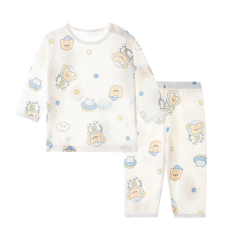 Kids Cotton Pajama Set Lightweight Cartoon Long Sleeve Sleepwear
