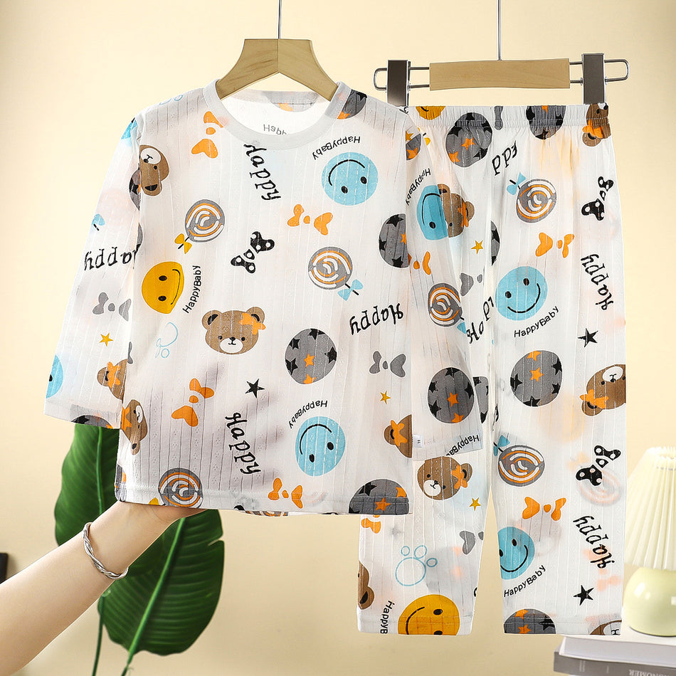 Kids Pure Cotton Long Sleeve Pajama Set Lightweight Homewear Suit