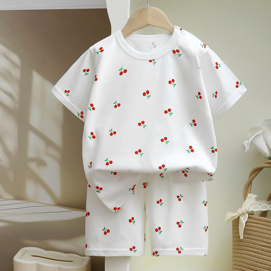 Kids Pure Cotton Short Sleeve Pajama Set Summer Breathable Homewear