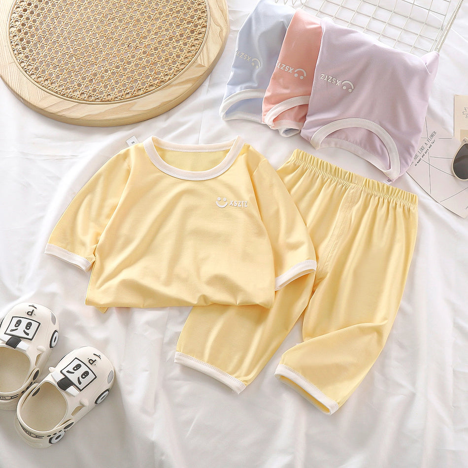 Kids Lightweight Air Conditioning Pajama Set Seven-Sleeve Homewear Suit