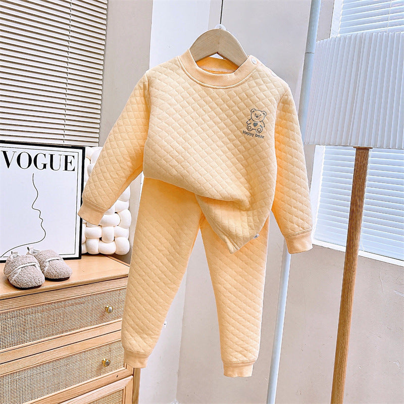 Kids Three Layer Cotton Thermal Underwear Set Warm Winter Loungewear