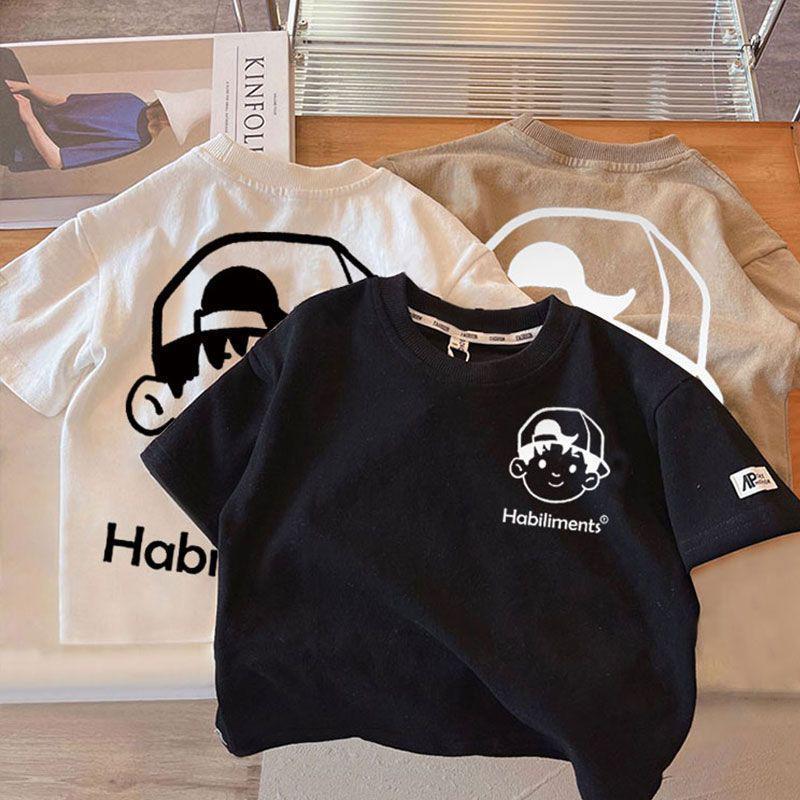 Kids Cotton Crewneck T-Shirt Korean Style Casual Summer Top
