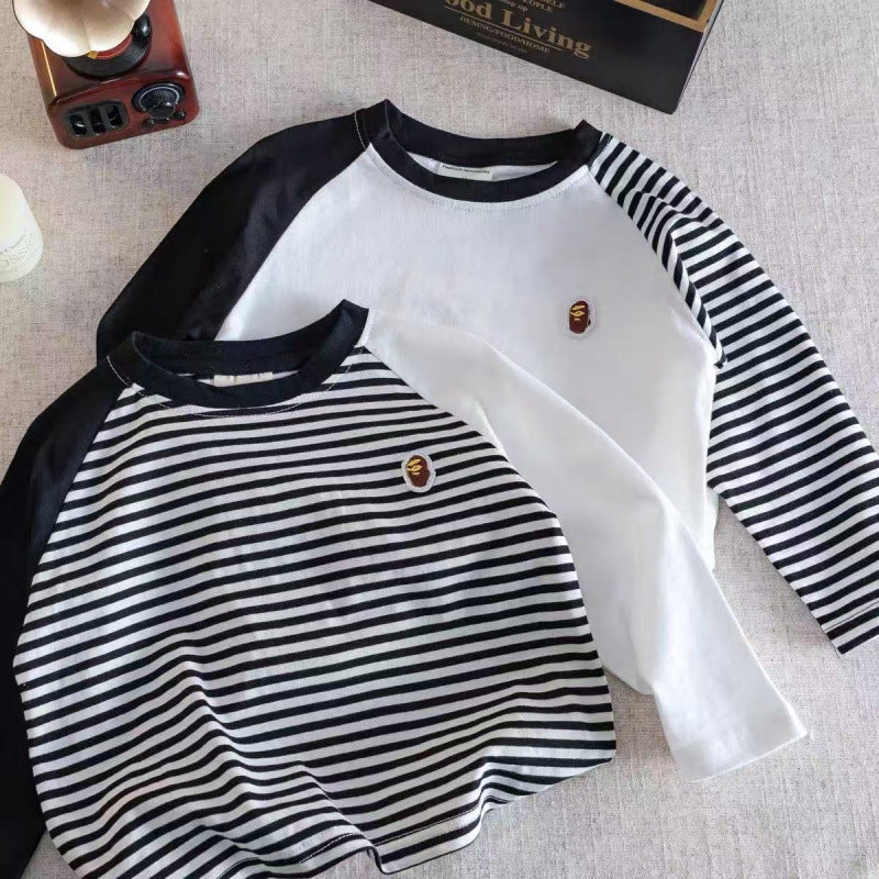 Kids Striped Cotton Long Sleeve Crew Neck T-Shirt for Boys Girls
