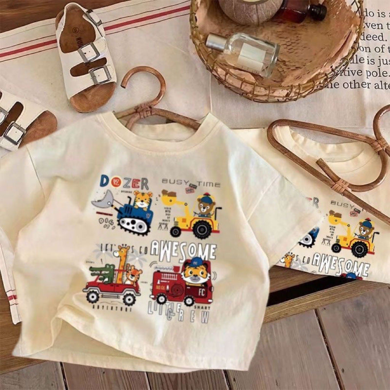 Kids Cotton Cartoon Short Sleeve Round Neck Summer T Shirt