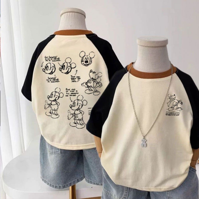 Kids Cotton Cartoon Print Short Sleeve Summer T Shirt Top
