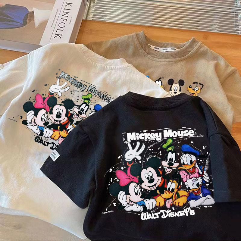 Kids Cotton Cartoon Print Short Sleeve Crew Neck T Shirt