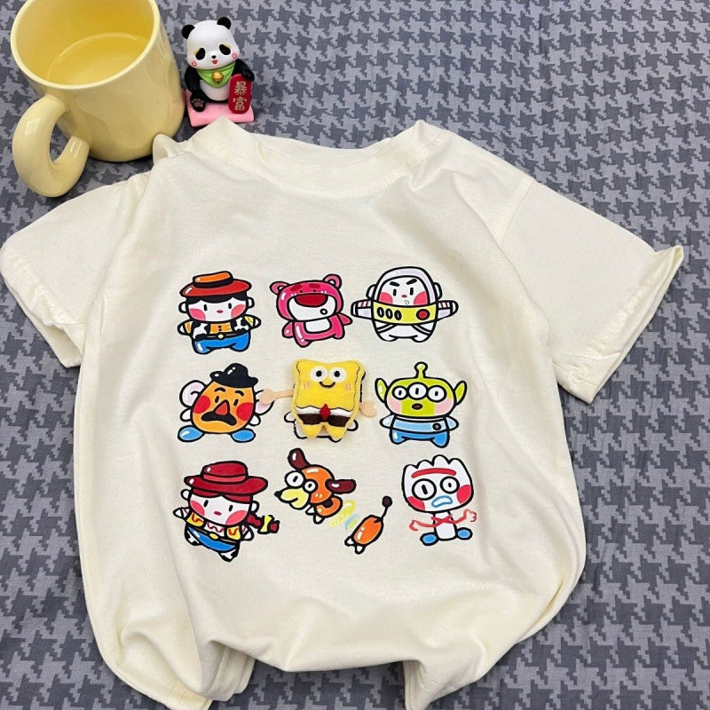 Kids Cotton 3D Cartoon Print Short Sleeve Summer T Shirt