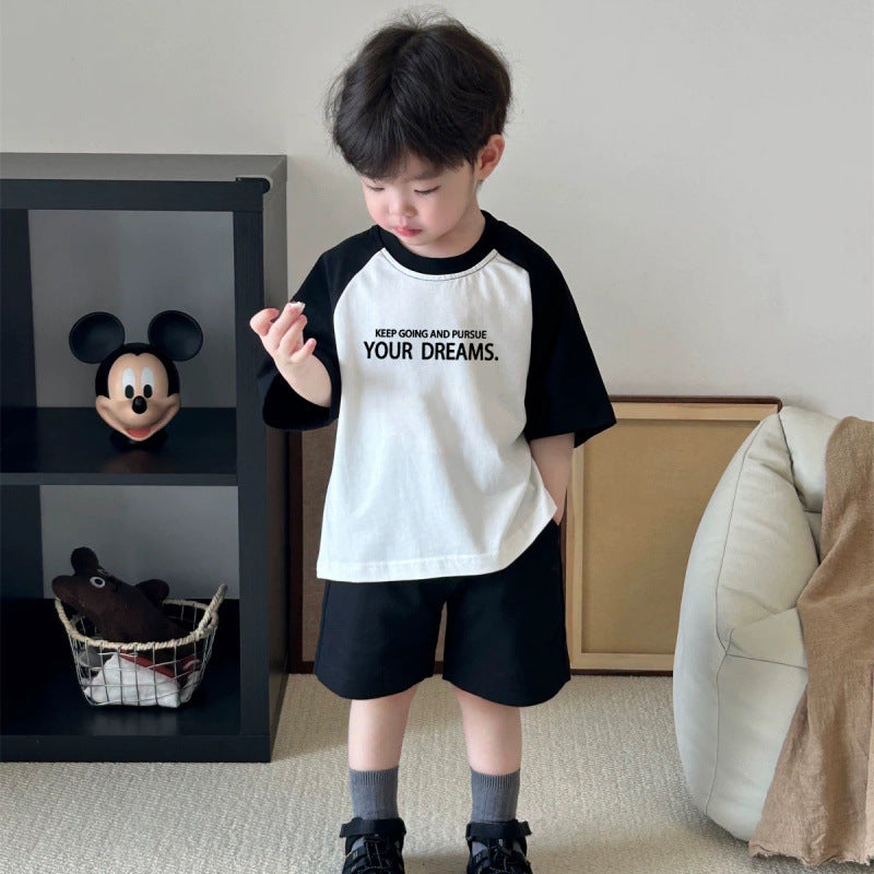 Kids Cotton Color Block Cartoon Short Sleeve Summer T Shirt