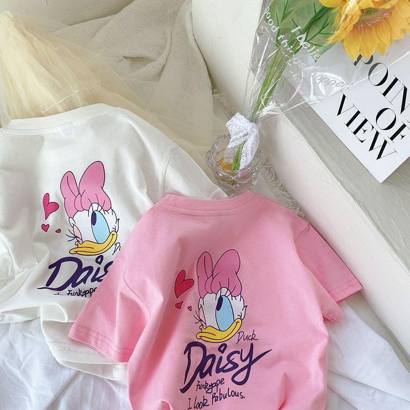 Girls Cotton Cartoon Print Short Sleeve Summer T Shirt Top