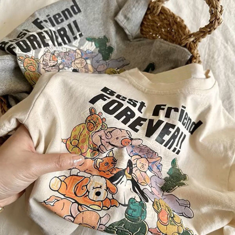 Kids Cotton Cartoon Print Short Sleeve Summer T Shirt