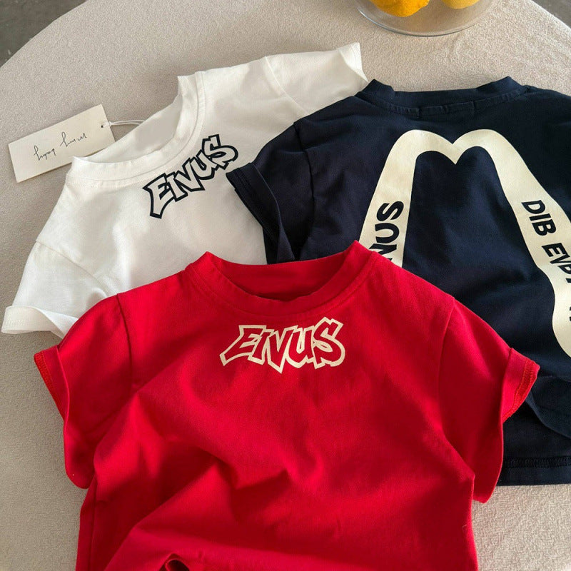 Kids Cotton Letter Print Short Sleeve Summer T Shirt Top